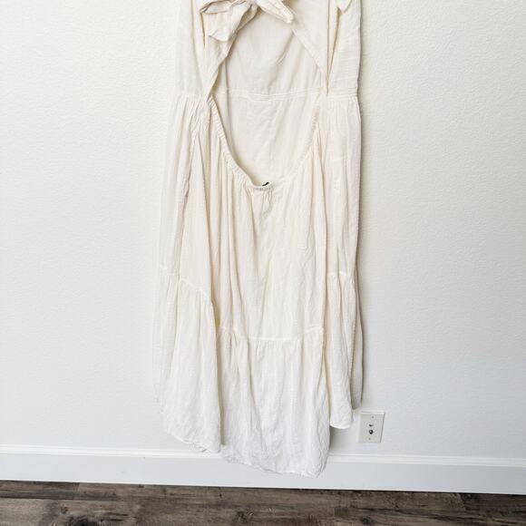 [Madewell] Cream Ruffle Strap Textural Striped Tiered Midi Dress Cutout Back 2X - Picture 9 of 12
